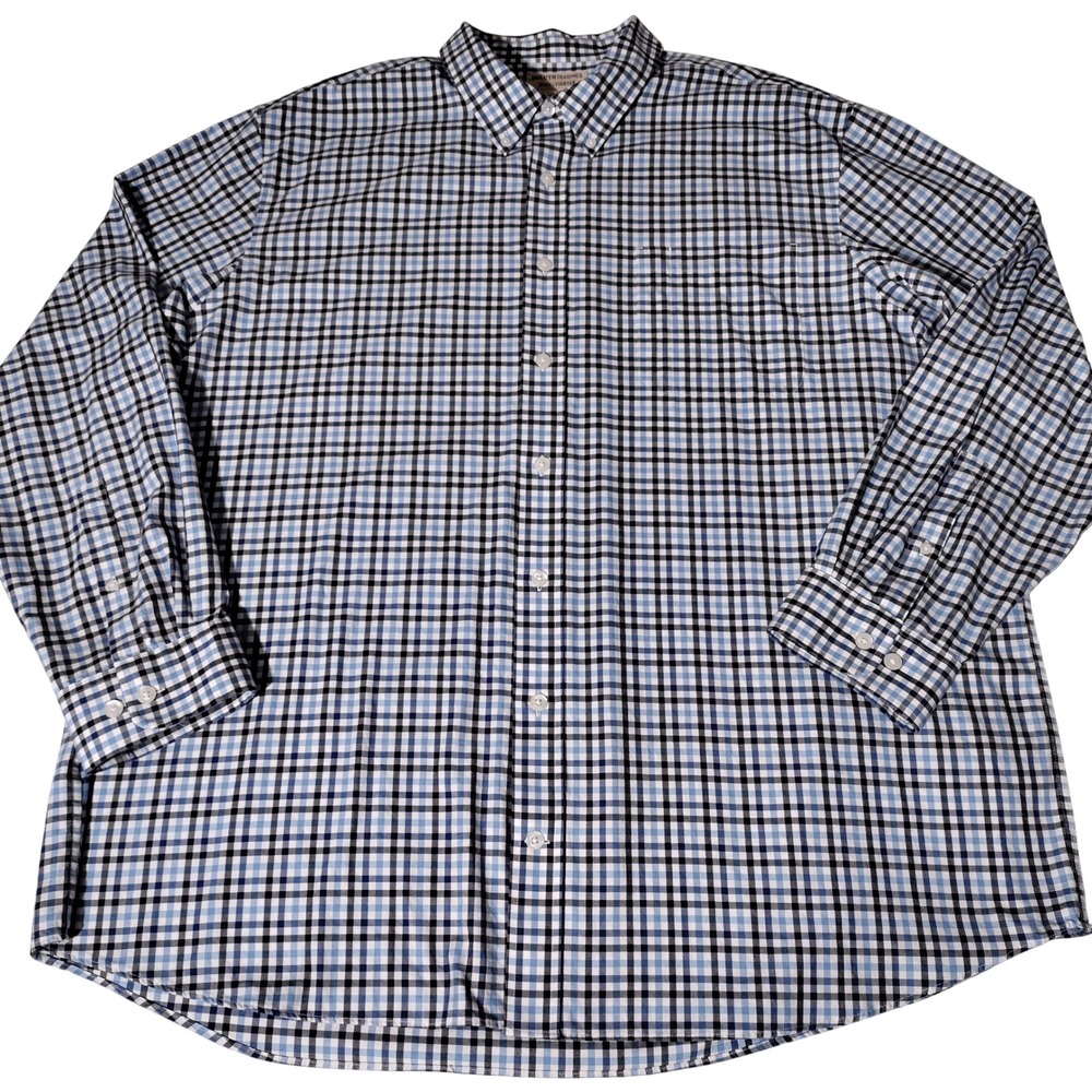 Duluth Trading Co Wrinklefighter Shirt Mens 3XL Tall Blue Black Check Plaid L/S
